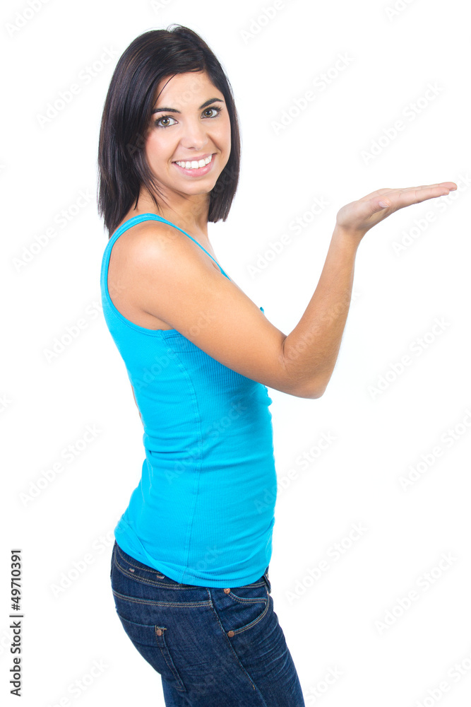 woman holding an imaginary object in her hand woman holding an imaginary object in her hand