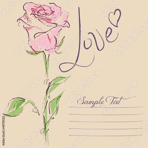 Love Card with vector stylized rose