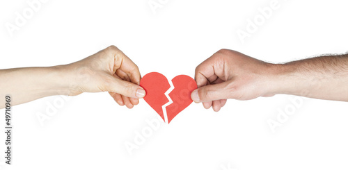 Fotografie Man and woman hands holding broken heart
