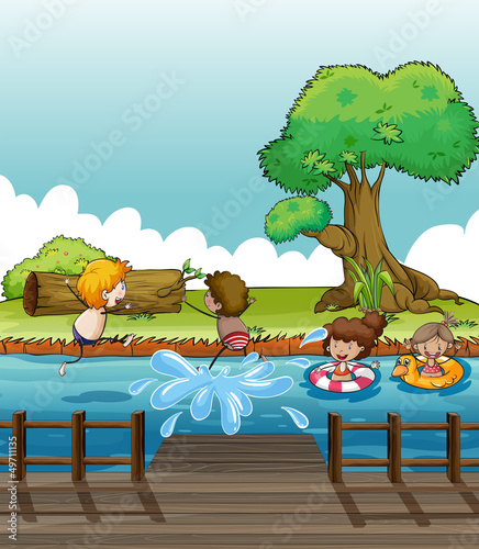 Children having fun at the river