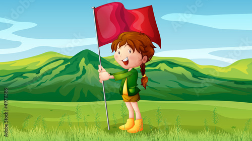 A girl holding a flag