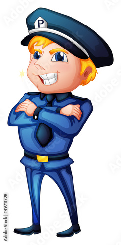 A policeman in a complete uniform