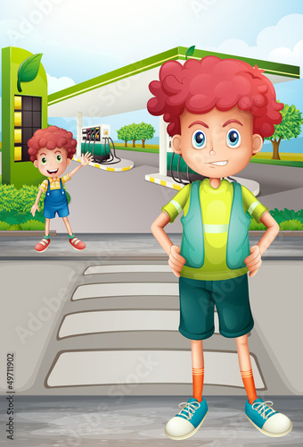 Two boys near the gasoline station