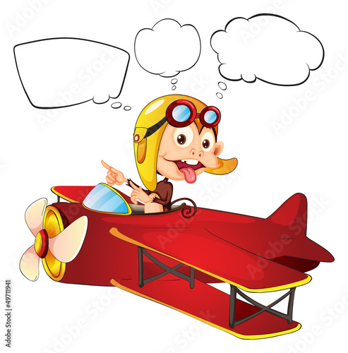 A monkey riding on a red plane