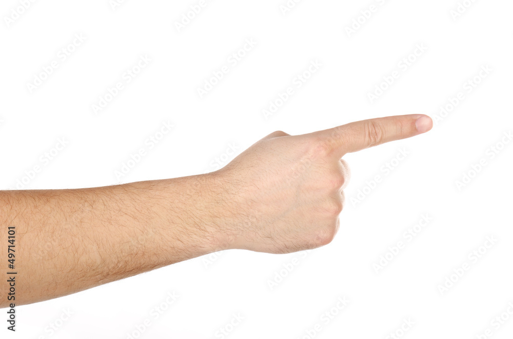 Male hand with finger showing right isolated Male hand with finger showing right isolated