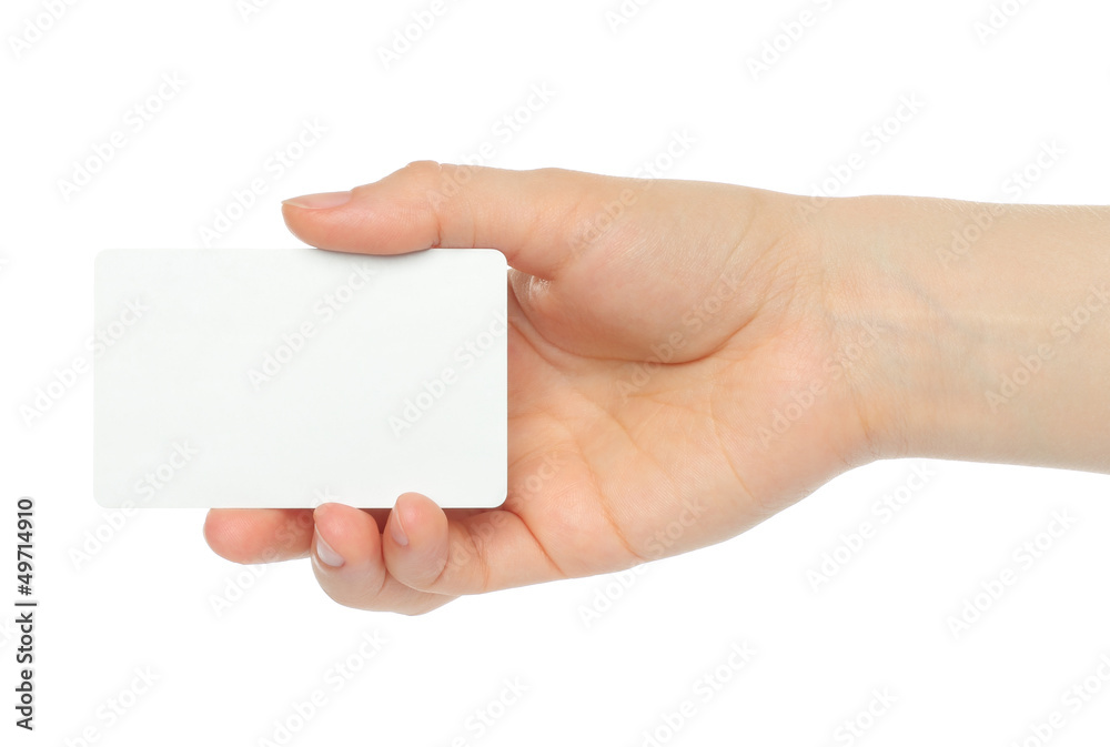 Hand holds charge card on white background . Hand holds charge card on white background .