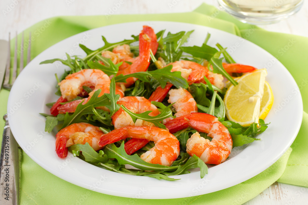 salad with seafood on the white plate salad with seafood on the white plate