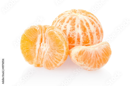 Tangerine without rind on white with clipping path
