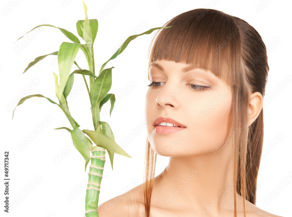 woman with green sprout woman with green sprout