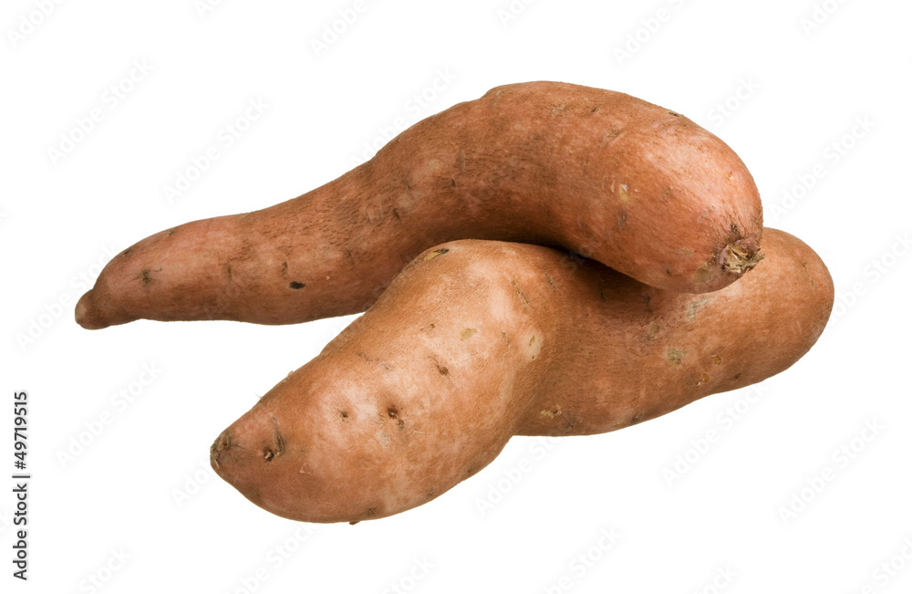 Sweet potatoes yams isolated on white background, close-up Sweet potatoes yams isolated on white background, close-up