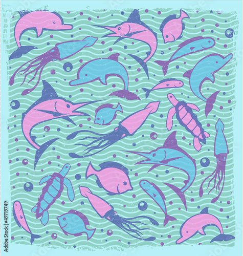Cute Marine Life Aquatic Animals Fish Pattern