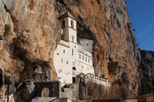 The old famous Monastery Ostrog in the rocks, Montenegro photo