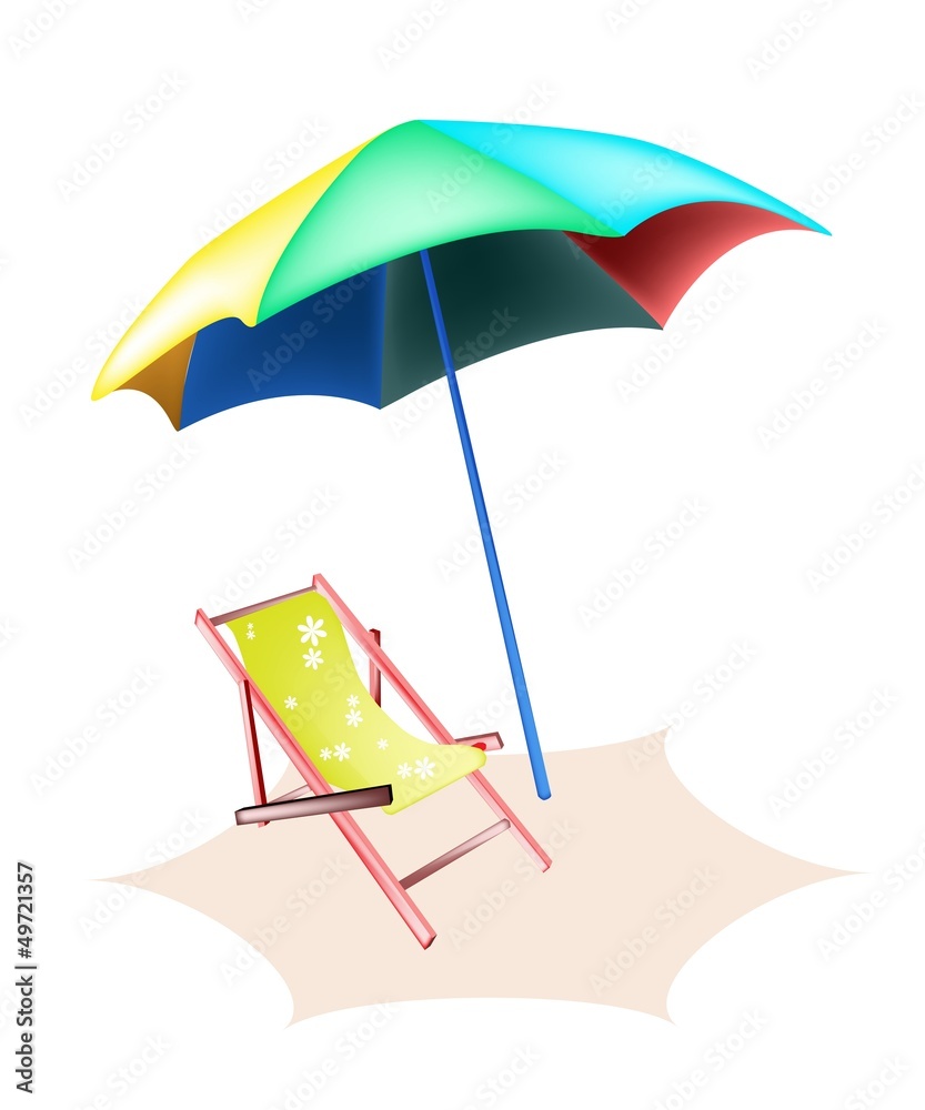 Illustration of Beach Chair and Colorful Umbrella Illustration of Beach Chair and Colorful Umbrella