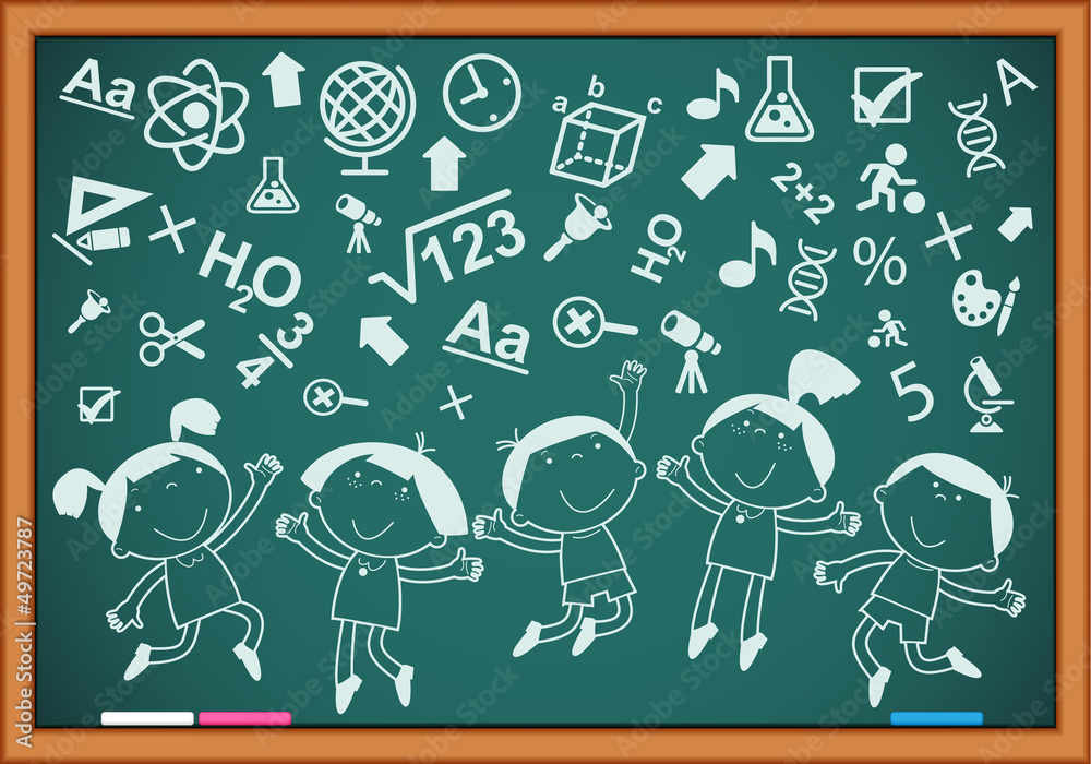outlines of the figures children with icons on the blackboard outlines of the figures children with icons on the blackboard
