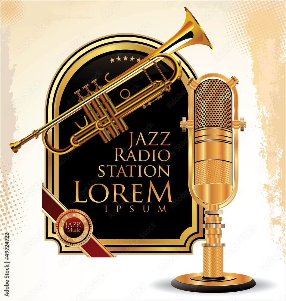 Naklejka premium Jazz music label with old microphone