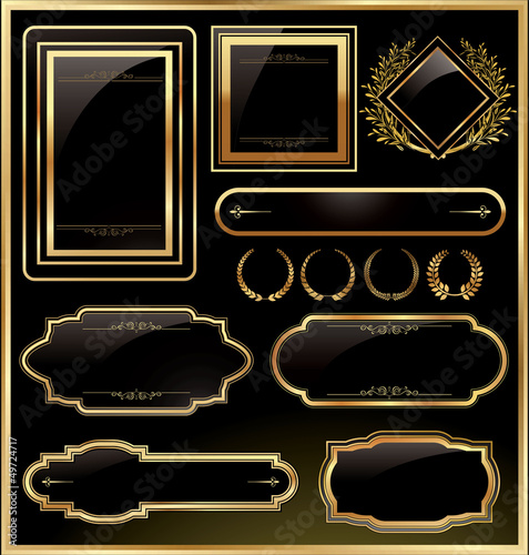 Vintage vector black gold frame label