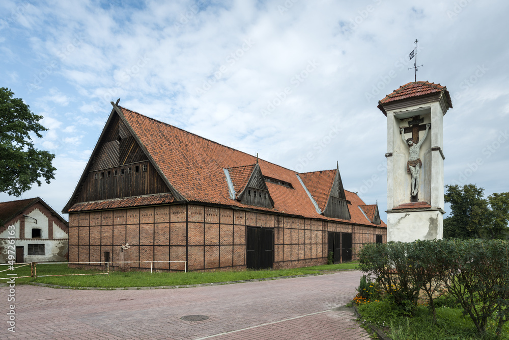 A historic brick barn in Tolkmicko, Poland