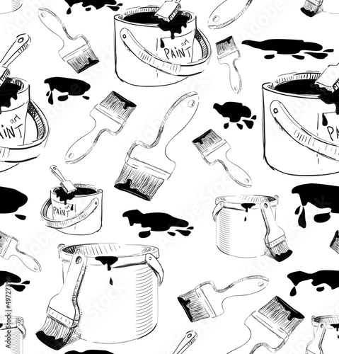 Paints and brushes seamless pattern