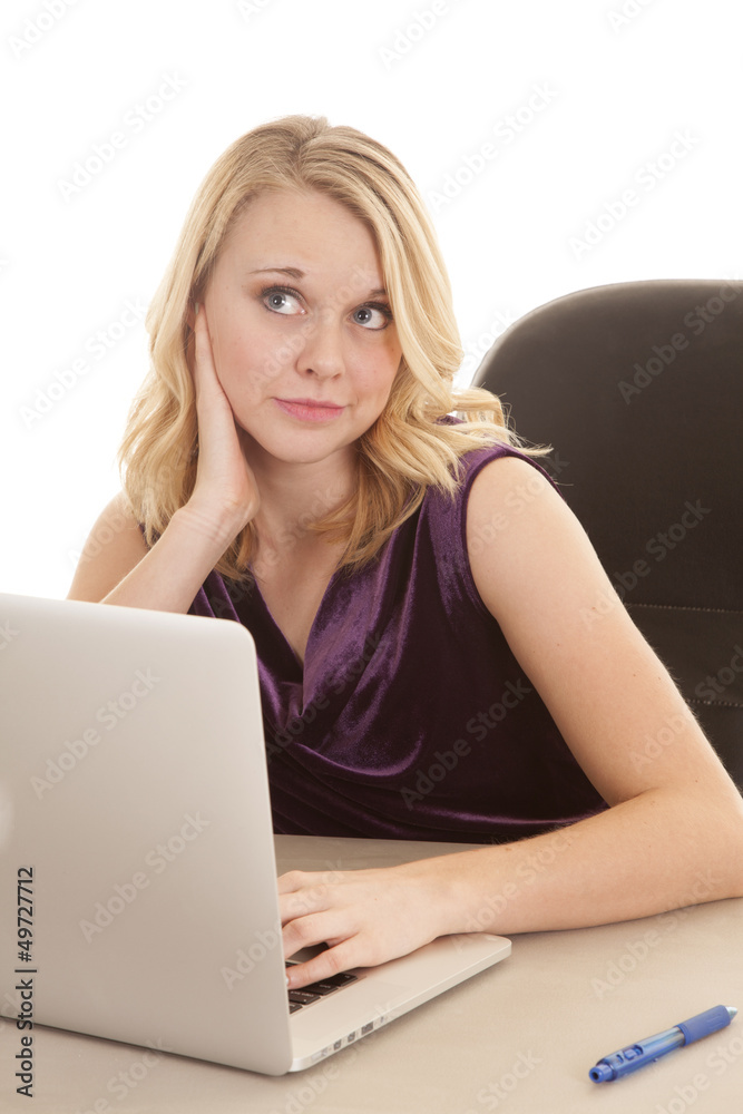 woman computer purple top think woman computer purple top think