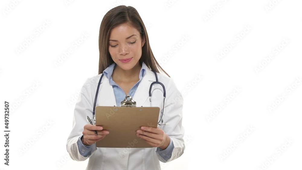 Medical professional - woman doctor with clipboard Medical professional - woman doctor with clipboard