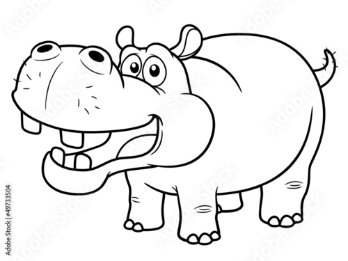 illustration of Cartoon Hippopotamus - Coloring book