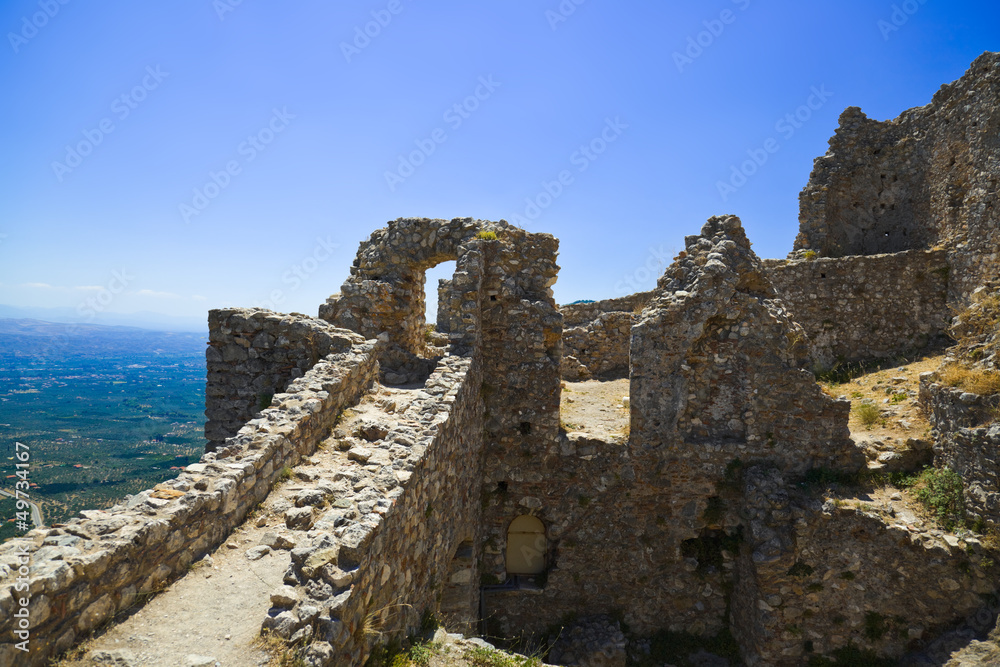 Ruins of old fort in Mystras, Greece