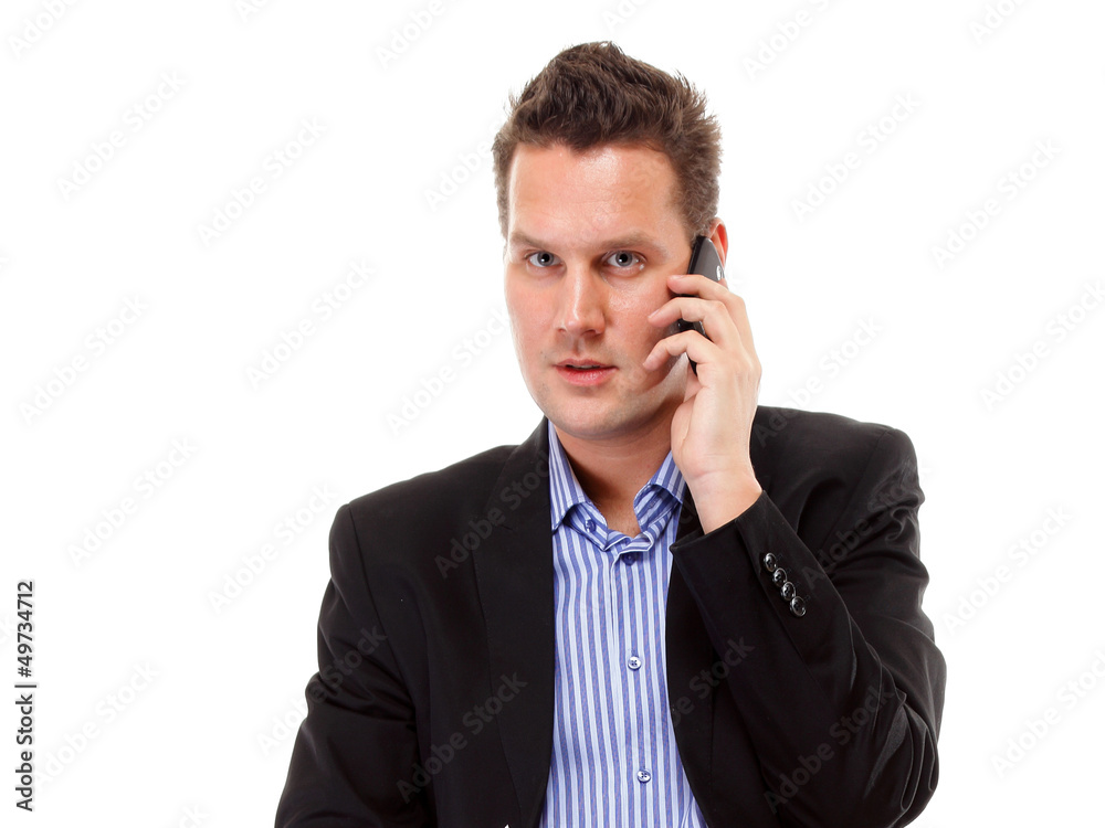 businessman speaking on his mobile isolated businessman speaking on his mobile isolated