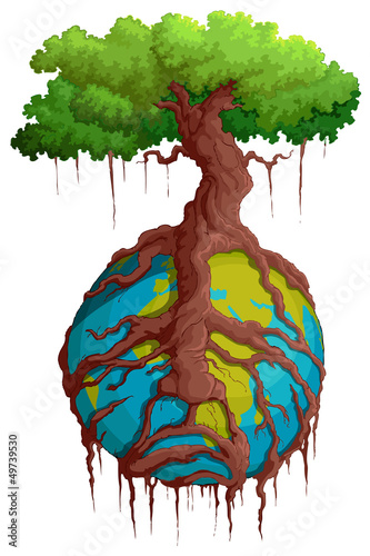 vector illustration of tree root holding Earth