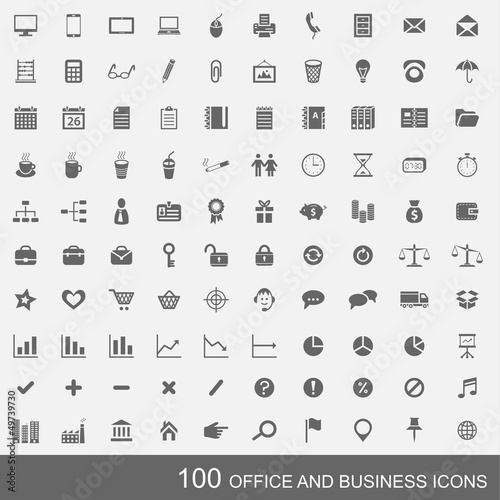 Set of 100 business and office icons.