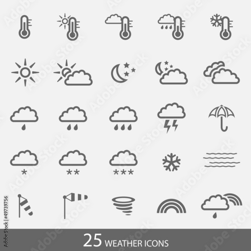 Set of 25 weather icons with stroke.