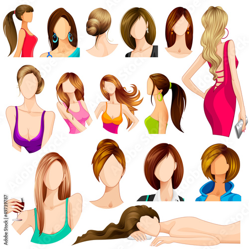 vector illustration of collection of female hair style