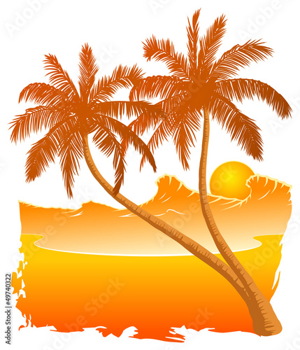 Palmen mit Sonnenuntergang am Strand #49740322