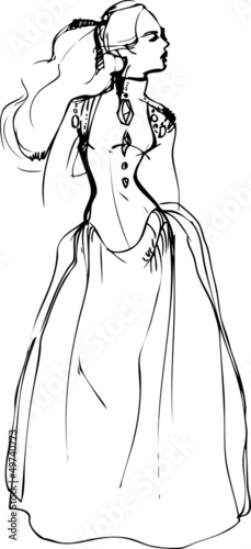 a sketch of beautiful girl of blonde is in a long dress