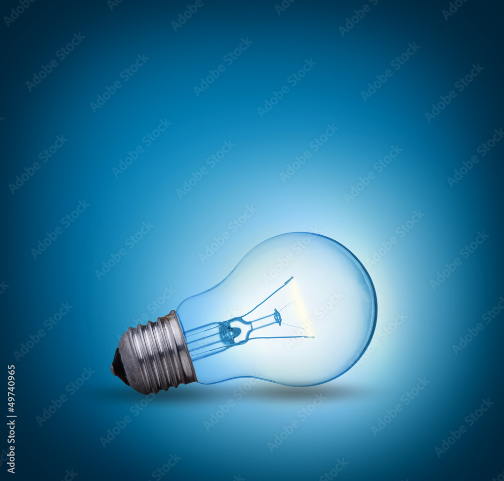 light bulb on blue background on the ground side light bulb on blue background on the ground side