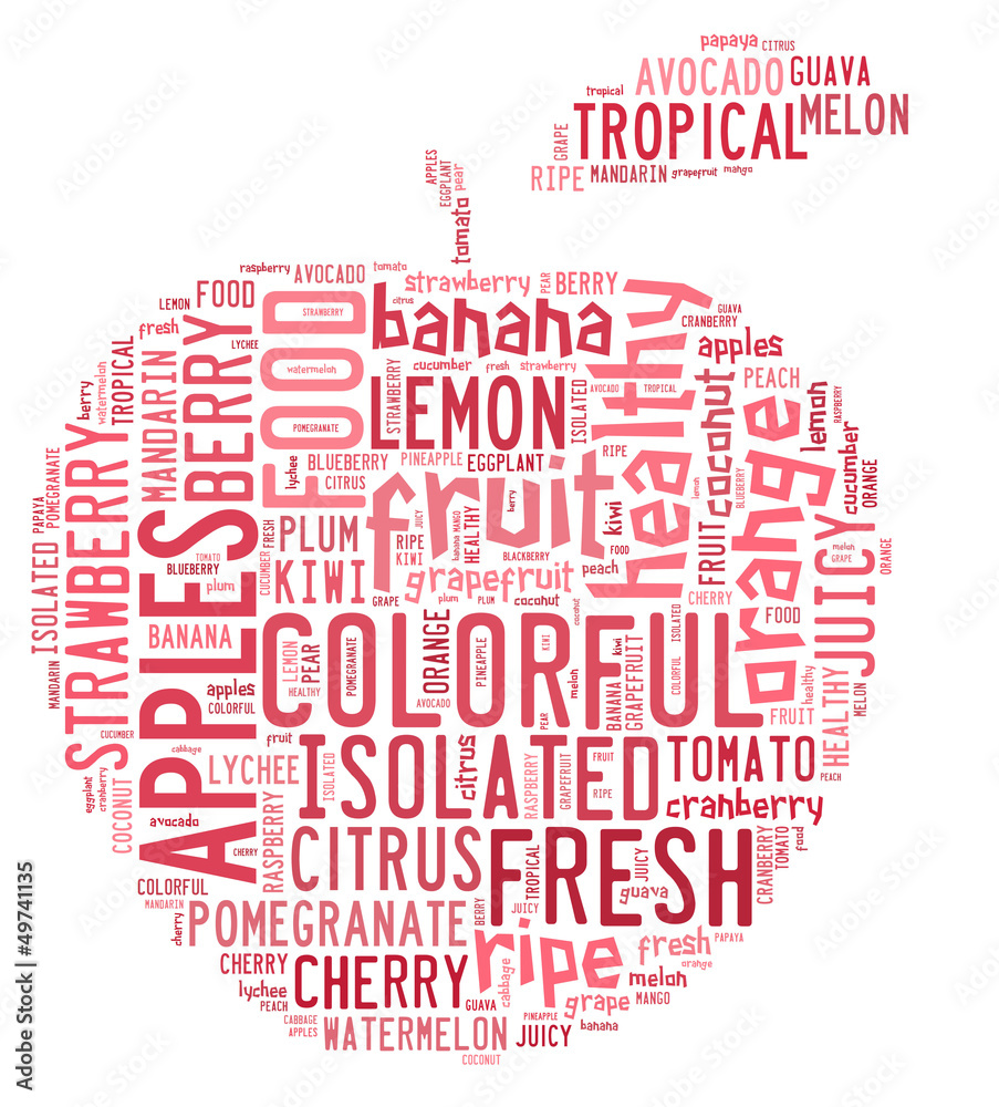 Words cloud illustration for fruits concept Words cloud illustration for fruits concept