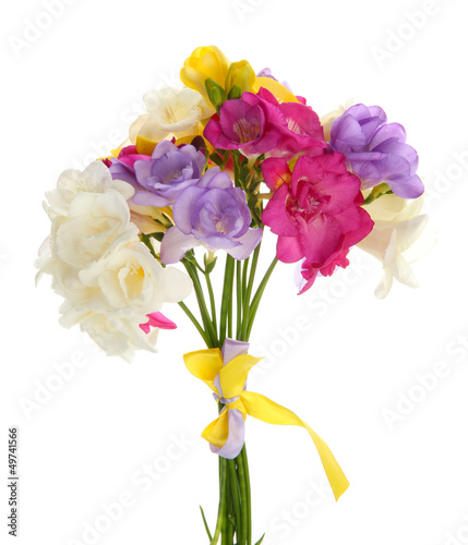 Beautiful bouquet of freesias  isolated on white