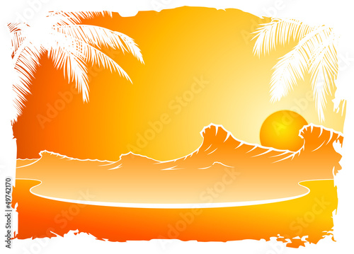 Palmen mit Sonnenuntergang am Strand