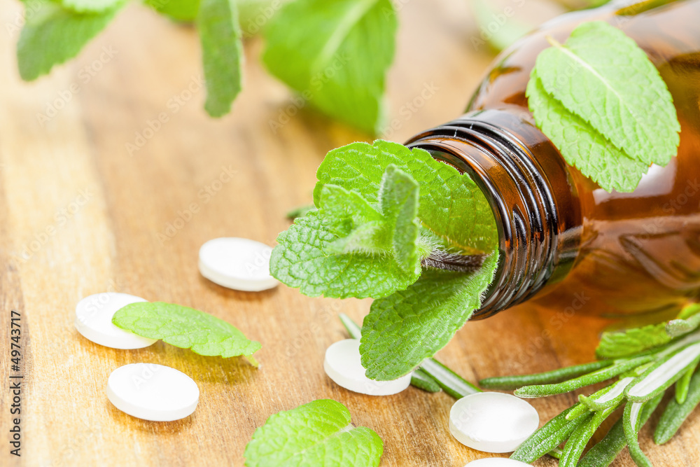 Alternative medicine with homeopathic pills and herbal Alternative medicine with homeopathic pills and herbal