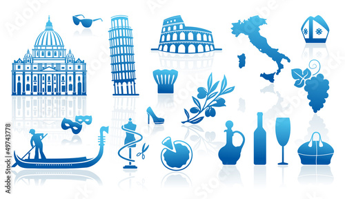 Set of icons on a theme of travel to Italy