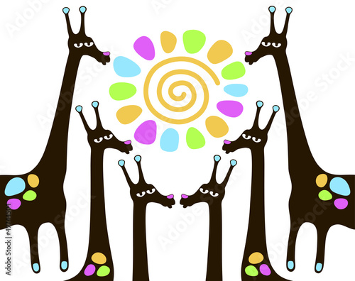 giraffes with sun