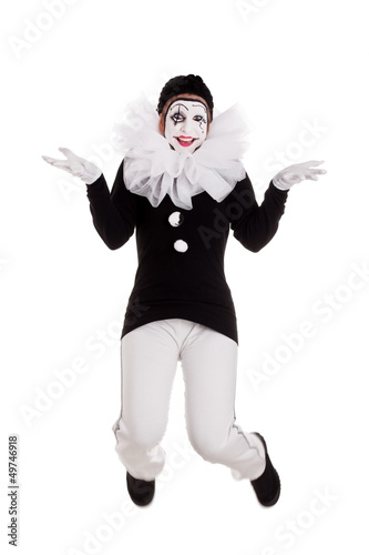 Принти на полотні Weiblicher Clown springt fröhlich in die Luft