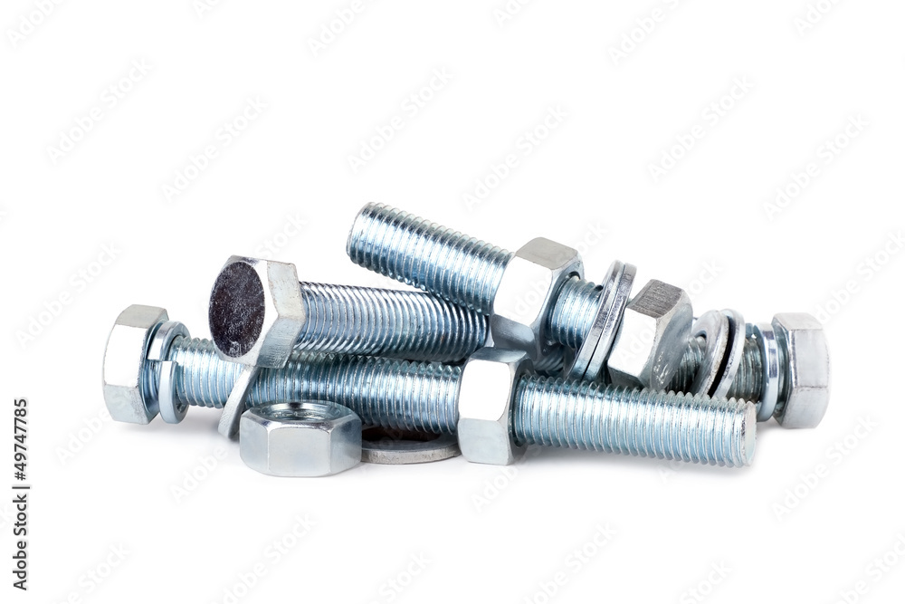Chrome Bolts and Nuts isolated on white Chrome Bolts and Nuts isolated on white