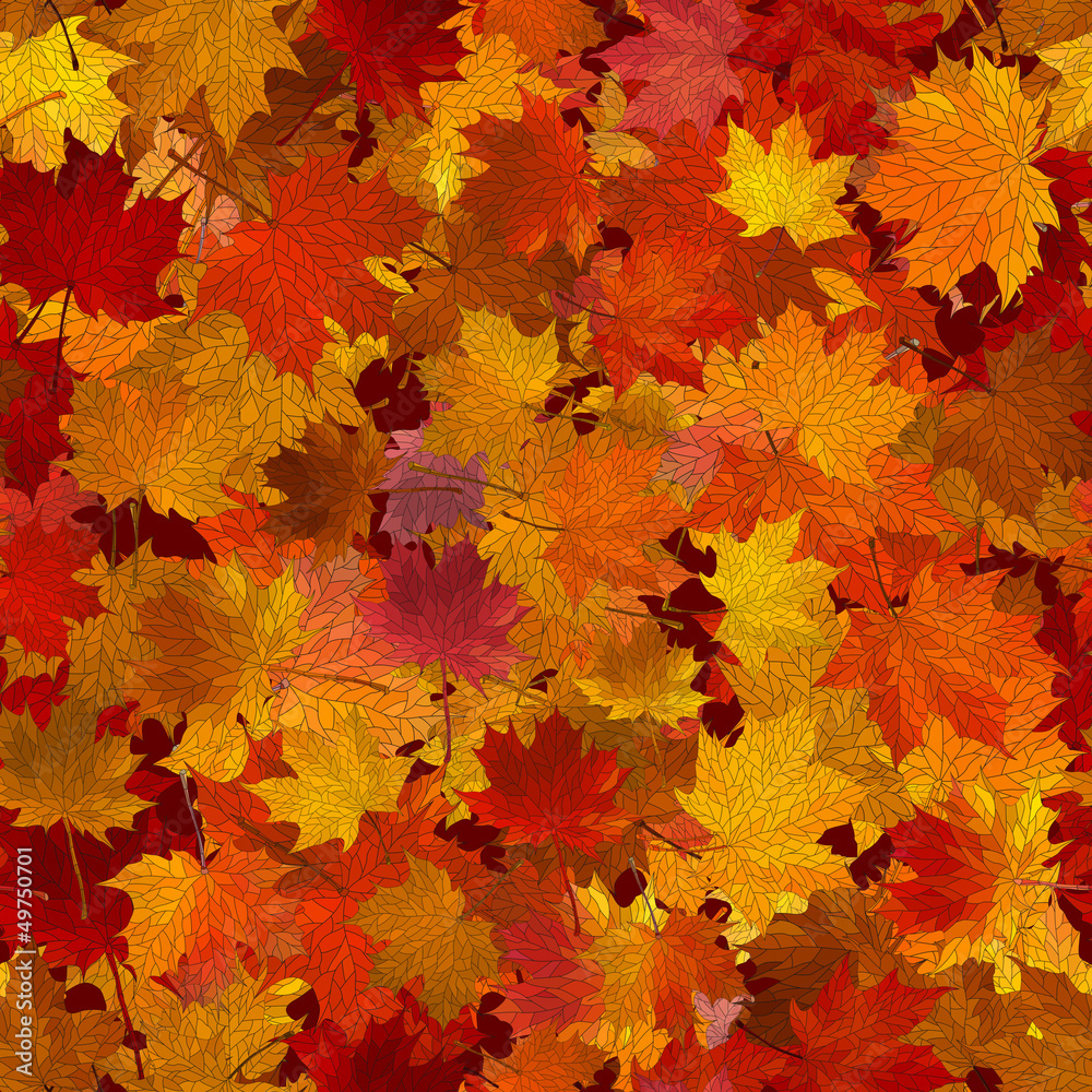 Autumn maple leaves, seamless background.