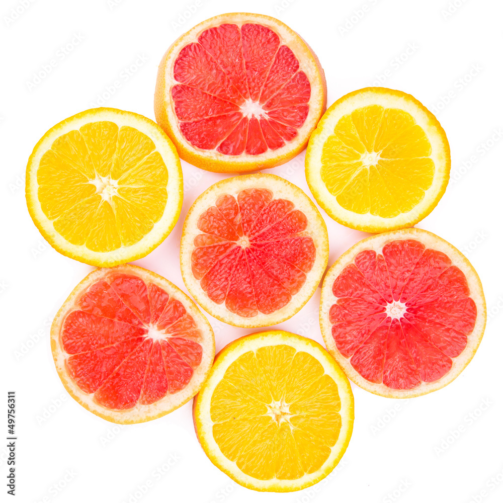 Orange and grapefruit slices in form of a flower Orange and grapefruit slices in form of a flower
