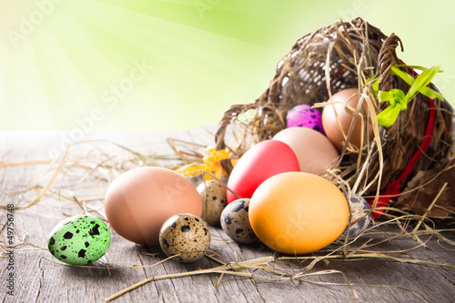 Colorful easter eggs with b...