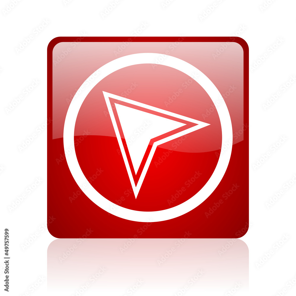 navigation red square glossy web icon on white background navigation red square glossy web icon on white background