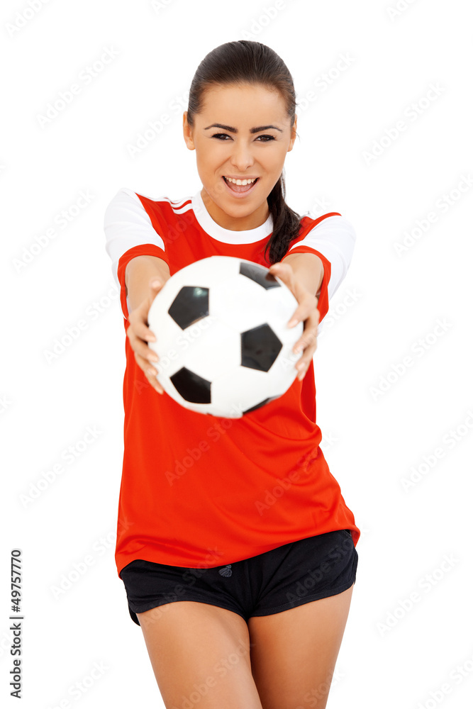 Happy girl with soccer ball