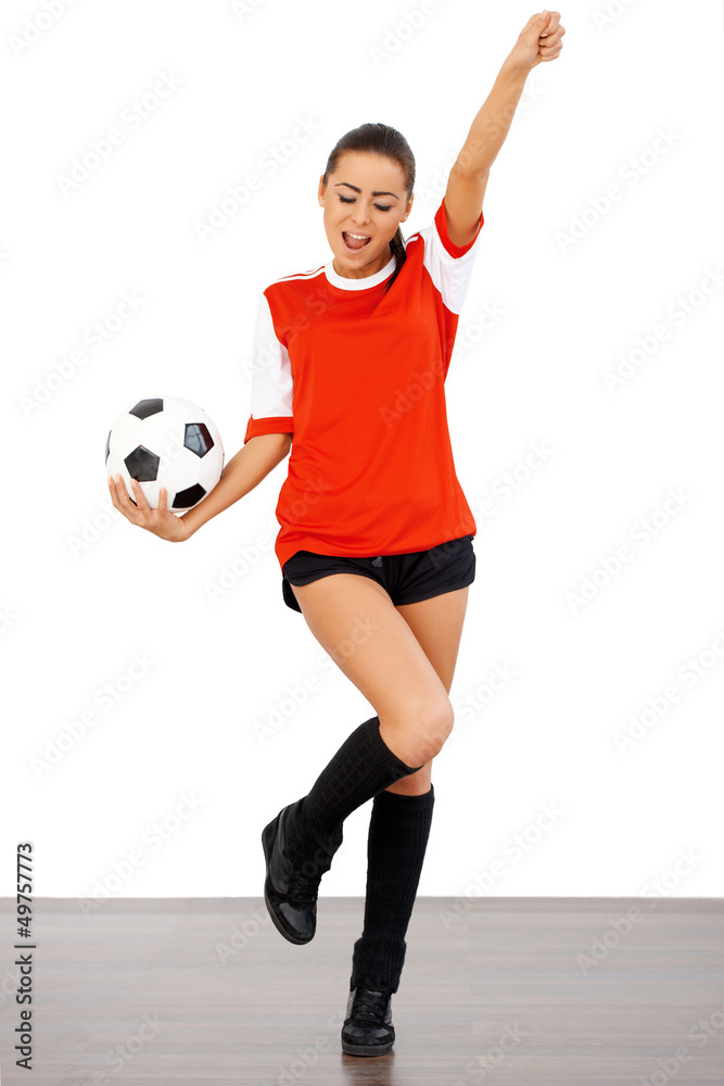 Happy female soccer player