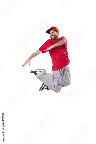 hip hop dancer performing move isolated over white background