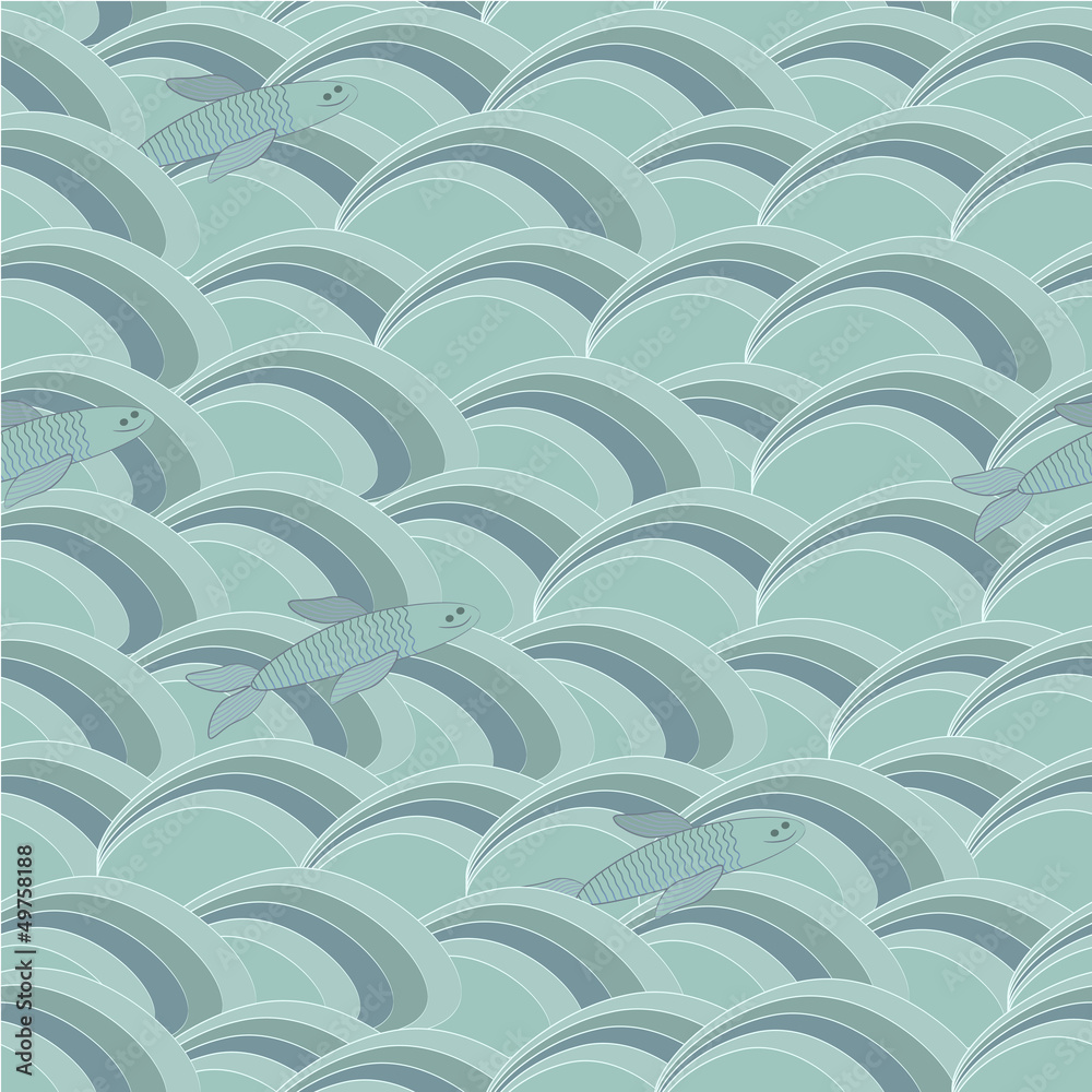 Fishes and Waves, seamless pattern Fishes and Waves, seamless pattern